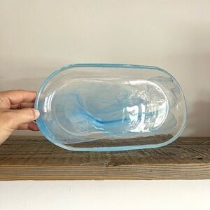 Blue swirl art glass tray platter